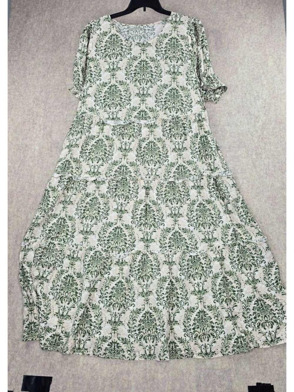 Womens 2XL Green & White Floral Maxi Dress  Cotton & Rayon Blend